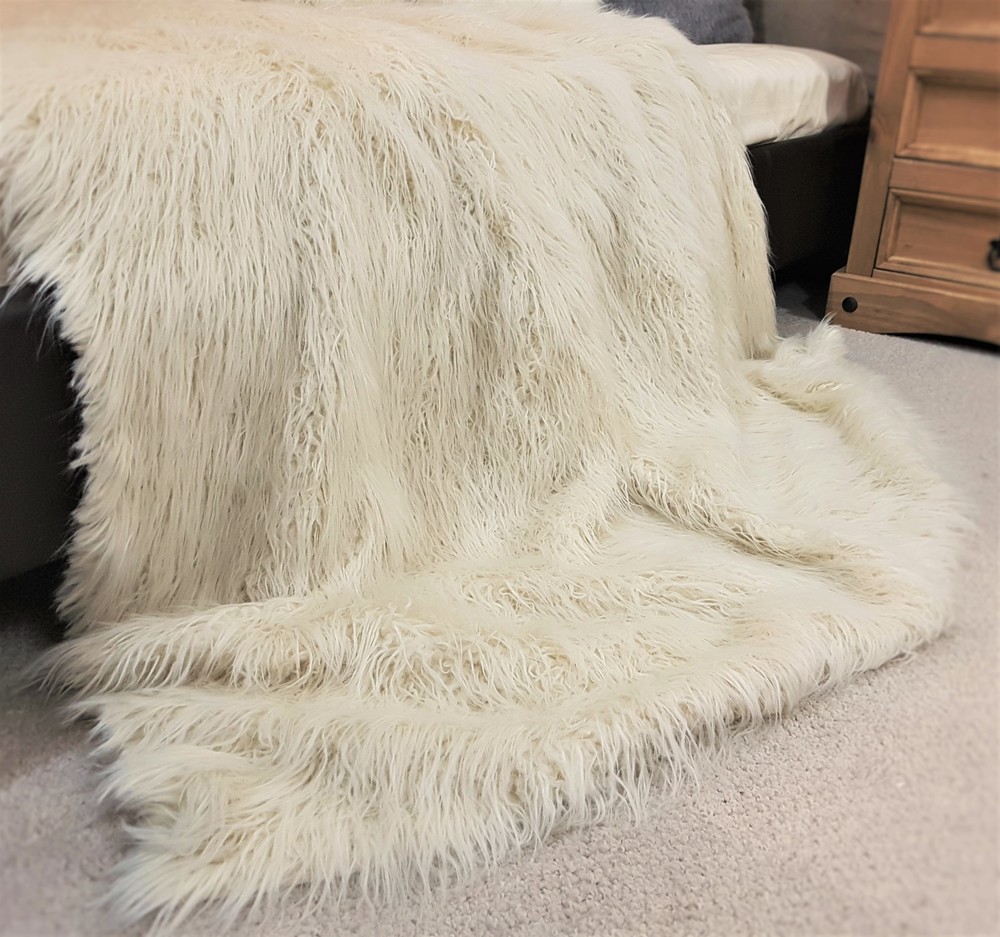 Mongolian Ivory Faux Fur Throw Faux Fur Throws