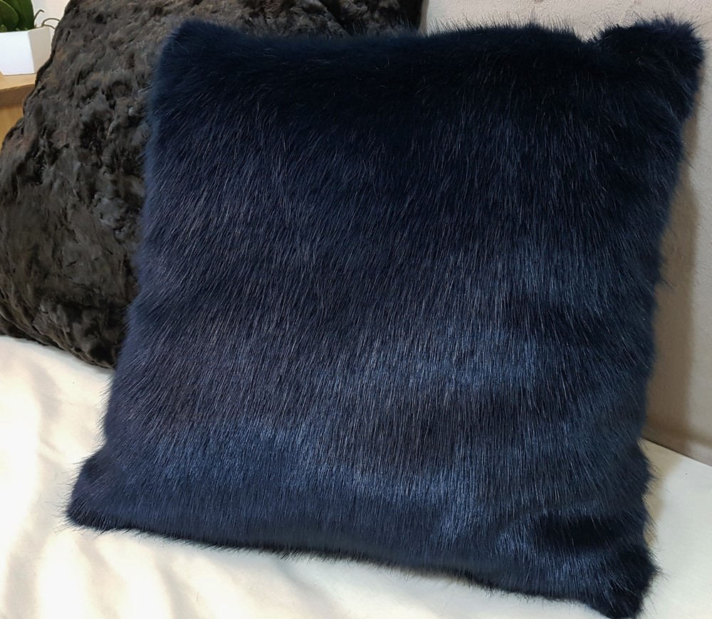 navy faux fur pillow