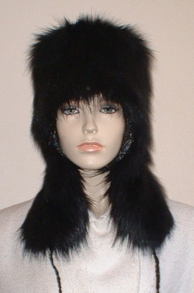 Women's Black Taslon Faux Fur Trapper Hat