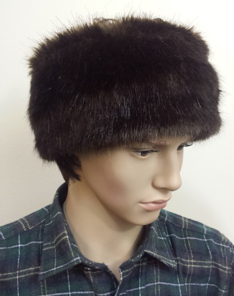 Mens Mahogany Mink Faux Fur Headband, Faux Bear Skin Rug With Headband