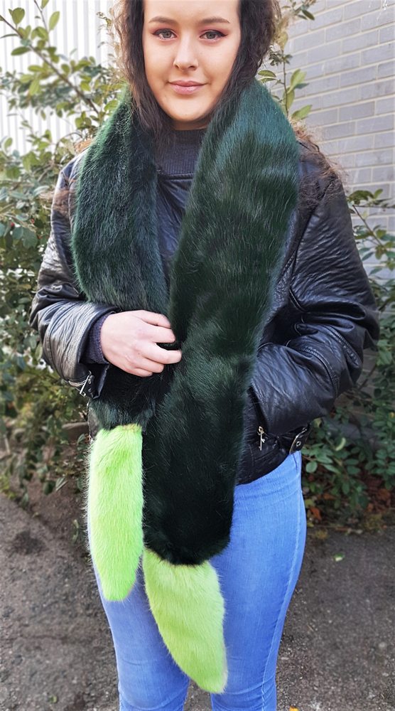 Hunter Green and Pistachio Faux Fur Boa Scarf - Faux Fur Throws