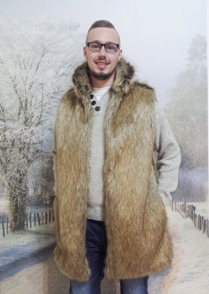 Mens gilet with fur cheap hood