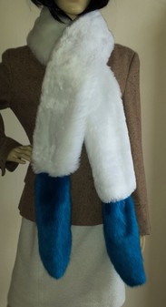 Azure Blue and Snow White Faux Fur Boa Scarf