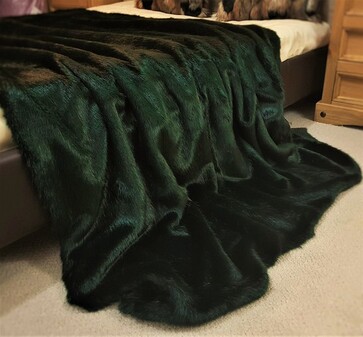 SALE Hunter Green Faux Fur Throw backed with Black Velboa