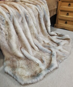 SALE Snow Wolf Faux Fur Throw backed with Cream Velboa
