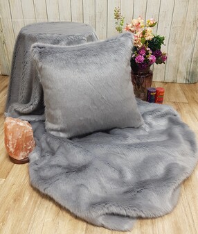 SALE Silver Mink Lap Faux Fur Throw Backed with Dove Grey Velboa