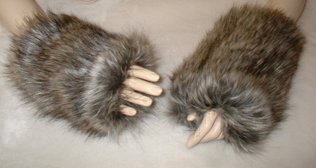 Timber Wolf Faux Fur Fingerless Mittens