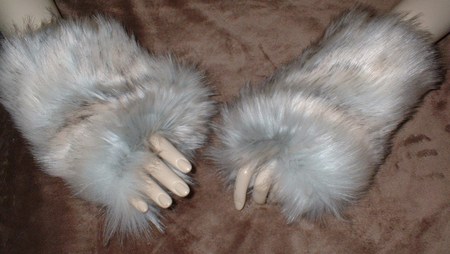 Snow Wolf Faux Fur Fingerless Mittens