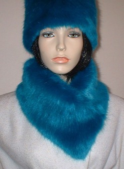 Azure Blue Faux Fur Long Collar