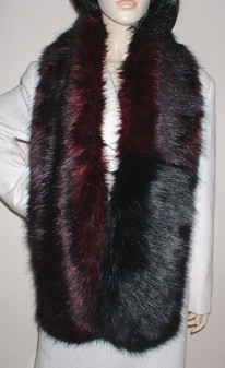 Two Tone Scarf with Tuscan Red and Black Bear Faux Fur