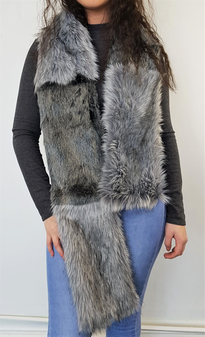 Arctic Wolf and Silver Musquash Faux Fur Striped Scarf