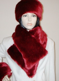 Ruby Red Faux Fur Vintage Asymmetric Scarf