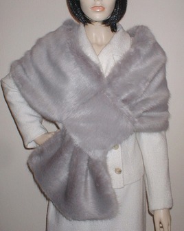 Silver Mink Faux Fur Pull Through Stole