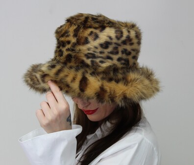 Gold Leopard Faux Fur Floppy Hat