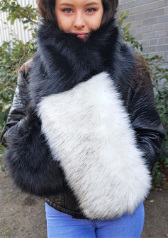Two Tone Scarf with Black Bear and Alaska Faux Fur