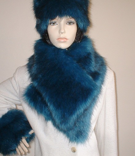 Blue Lagoon Faux Fur Vintage Asymmetric Scarf