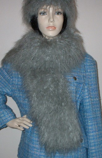 Mongolian Grey Faux Fur Scarf