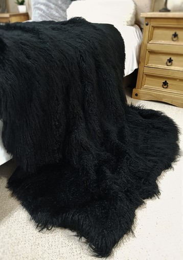 Mongolian Black Faux Fur Throw