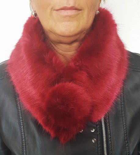 Ruby Red Faux Fur Pom Pom Collar
