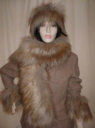 Coyote Faux Fur Hat, Scarf and Cuffs Set