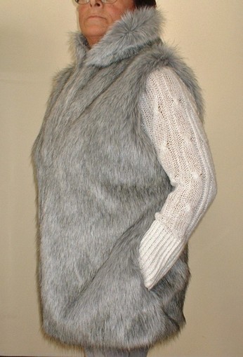 Silver Musquash Faux Fur Long Gilet