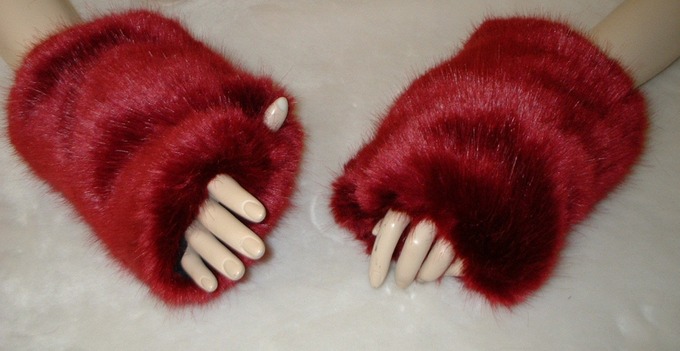 Ruby Red Faux Fur Fingerless Mittens