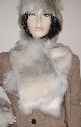 Snow Wolf Faux Fur Asymmetric Scarf
