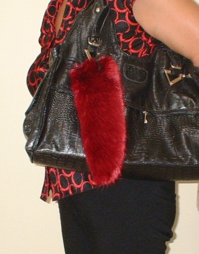 Ruby Red Faux Fur Tail Handbag Key Charm