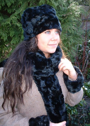 Black Astra Faux Fur Hat, Scarf and Cuffs Set