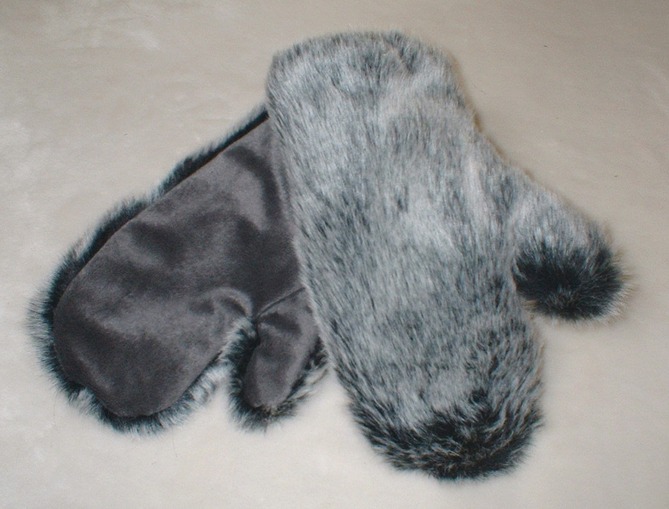 Arctic Wolf Faux Fur Mittens