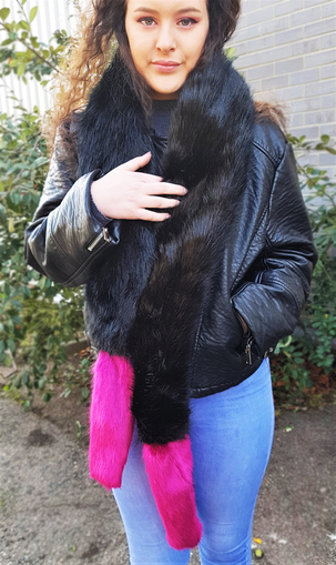 Black Bear and Hot Pink Mink Faux Fur Boa Scarves