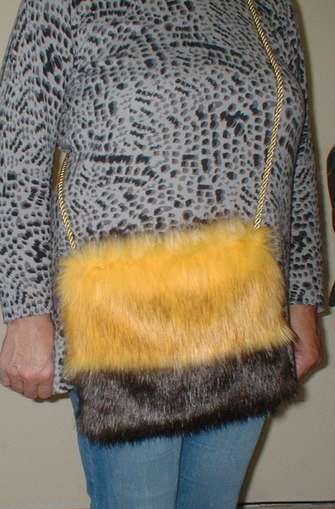 Sunflower and Brown Bear Faux Fur Shoulder Bag