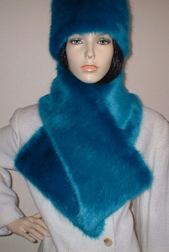Azure Blue Faux Fur Asymmetric Scarf