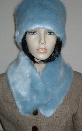 Powder Blue Faux Fur Long Collar