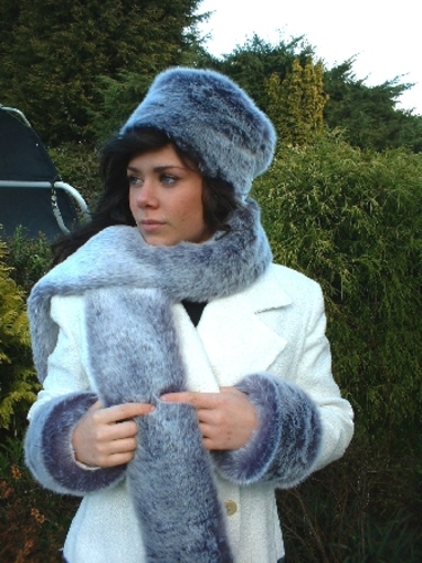 Arctic Wolf Faux Fur Hat, Cuffs and Scarf Set