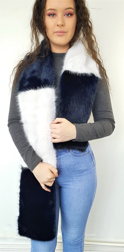 Midnight Navy and White Faux Fur Team Scarf