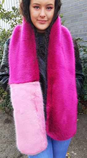 Two Tone Scarf with Hot Pink and Raspberry Cream Faux Fur